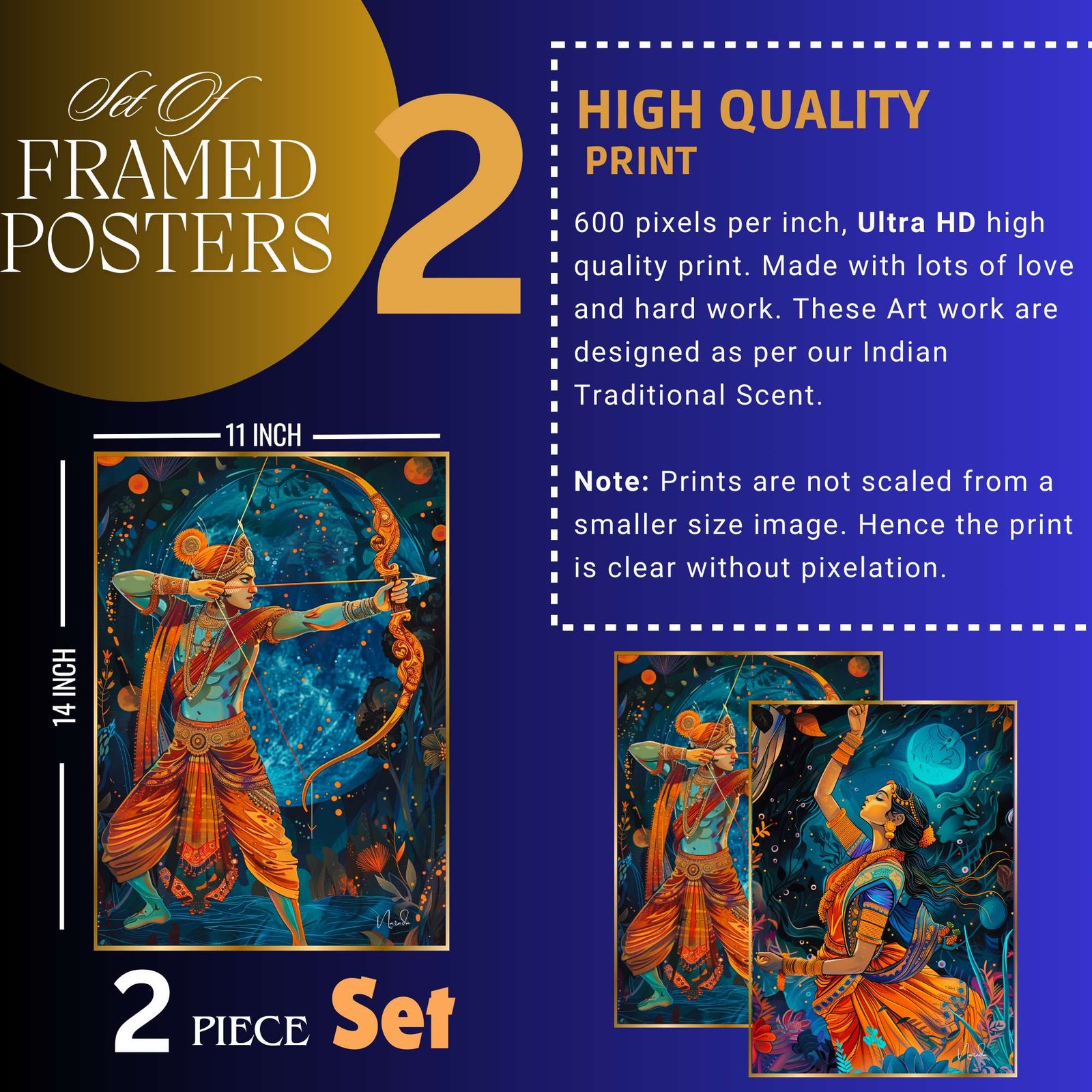 Set of Two Wall Paintings for Wall Dacoration Golden Framed Wall Paintings for Living Room & Bedroom Wall Art for Home Decoration & Office Wall Décor (14x11 inch CH-GD2-4) - Image 2