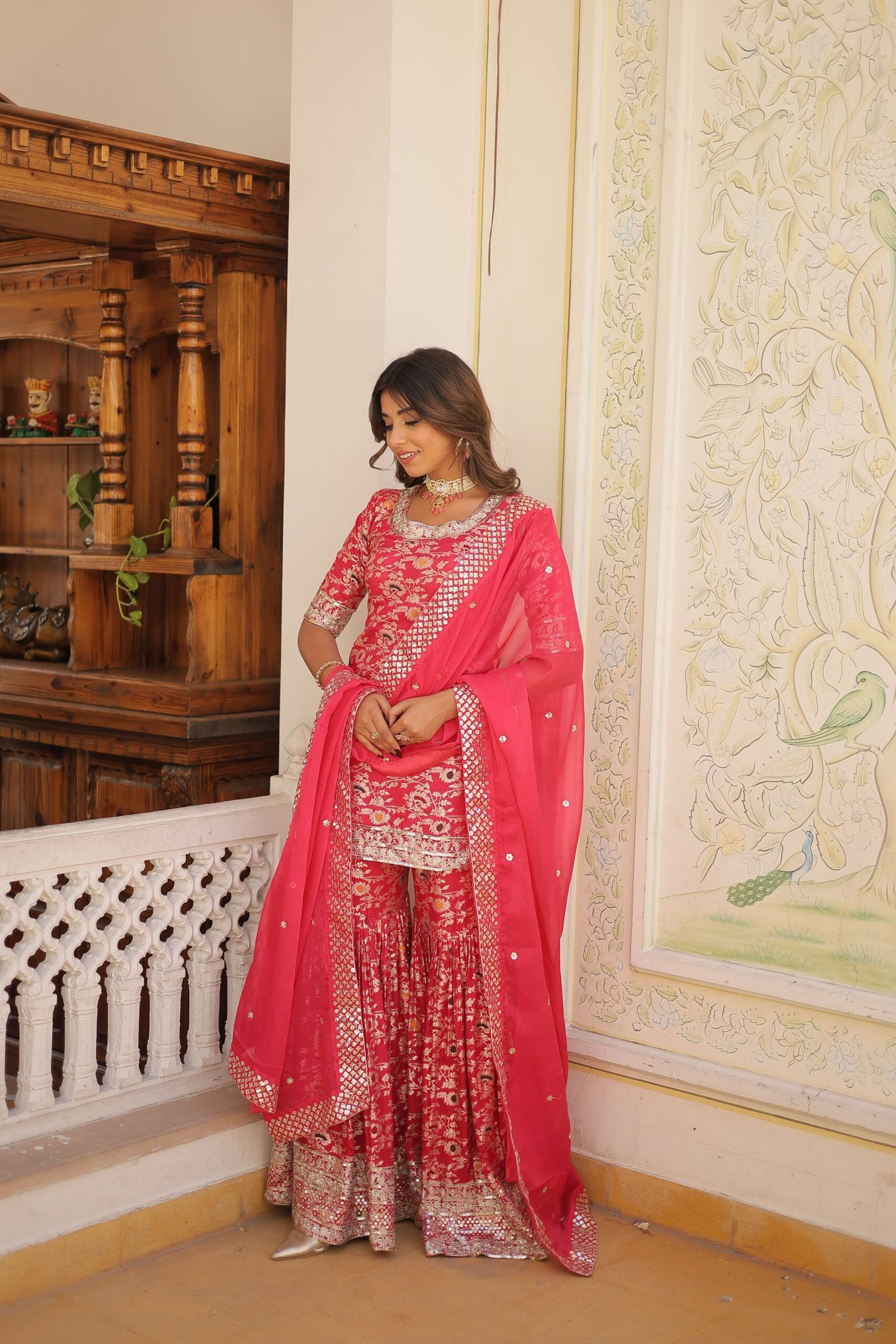 Pink Faux Blooming Sequins Embroidered Sharara Set with Matching Dupatta ? Festive & Party Wear 2024 - Image 4