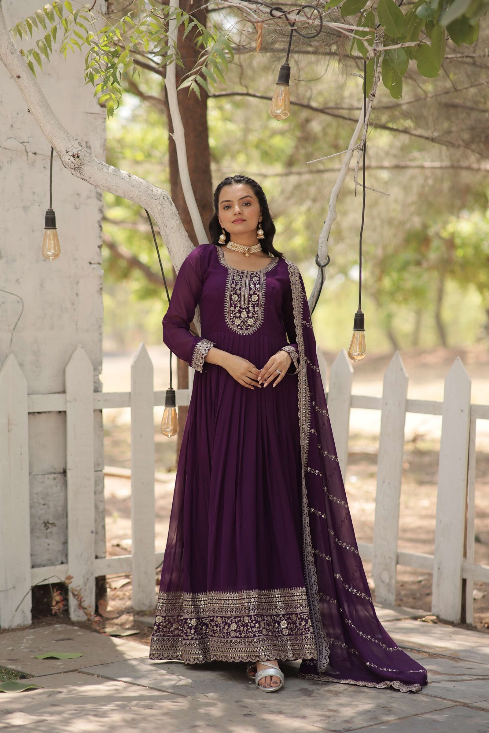 Purple Faux Blooming Sequins Embroidered Gown with Matching Dupatta ? Festive & Party Wear 2024 - Image 3