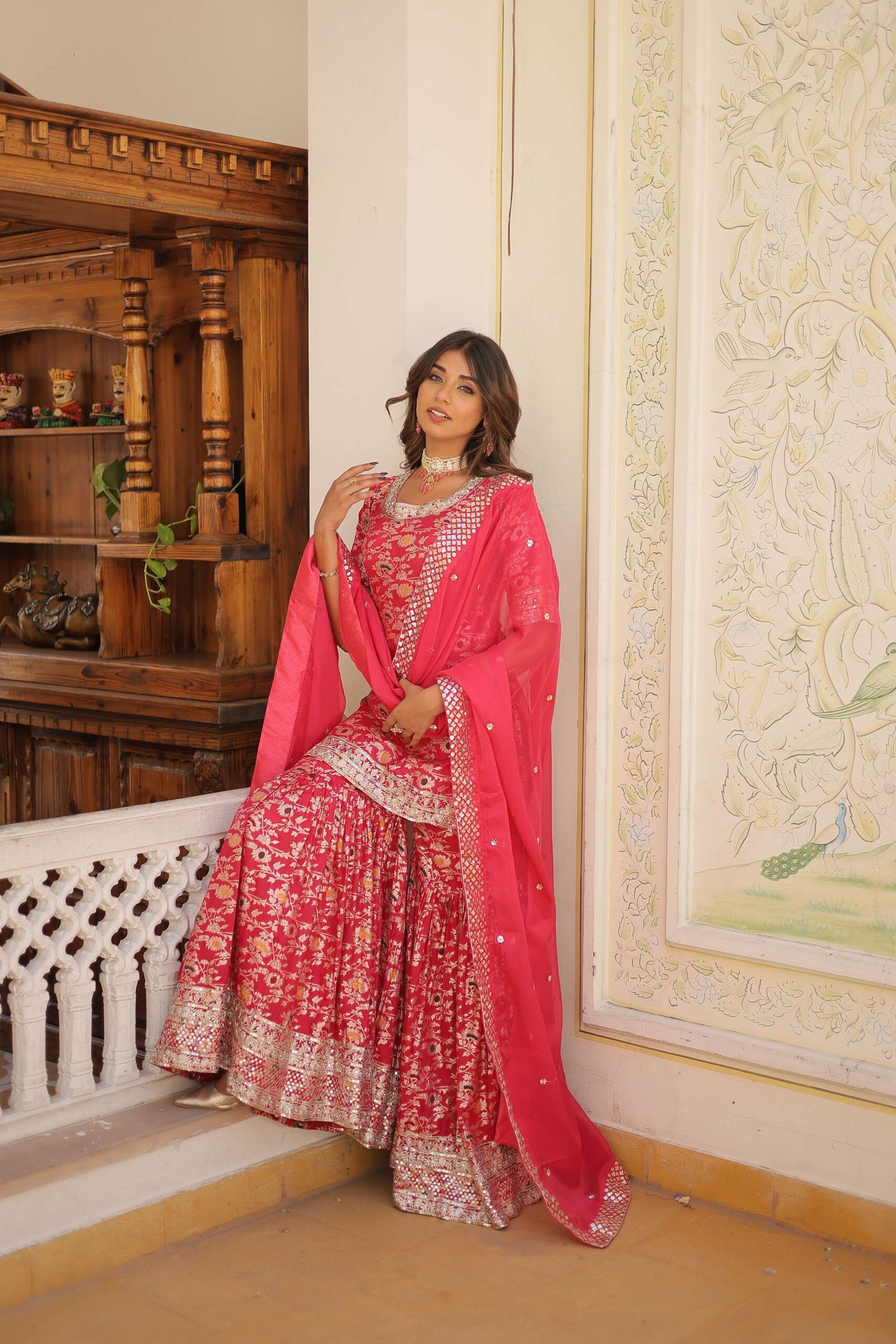Pink Faux Blooming Sequins Embroidered Sharara Set with Matching Dupatta ? Festive & Party Wear 2024 - Image 8