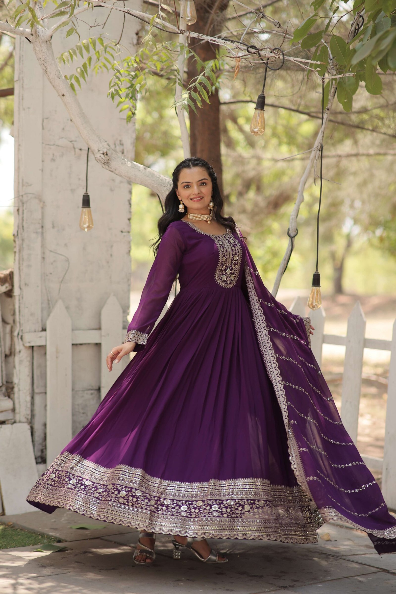 Purple Faux Blooming Sequins Embroidered Gown with Matching Dupatta ? Festive & Party Wear 2024 - Image 5